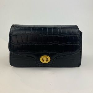 Nove Black Croc-Embossed Vegan Leather Flap Crossbody Bag